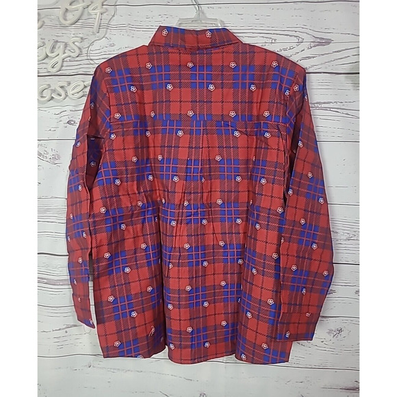 NWOT American Sweetheart Red Floral Plaid Pocket Button Down Shirt Womans XL - Picture 2 of 4
